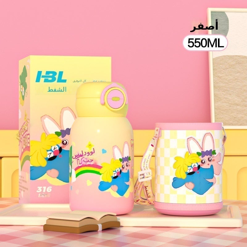 HBL 316 Stainless Steel Cartoon Kids Water Bottle with Dual Drink Lid - Portable Large Capacity Insulated Thermos with Straw for School, Travel (HBL) - Image 1
