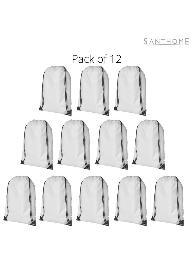 SANTHOME Drastin 210D Polyester Drawstring Bag Lightweight Promotional Tote Adjustable Carry Strings Cinch Sack Gym Sport Traveling String Bag for Men Women - 12 Pack, White - Image 5