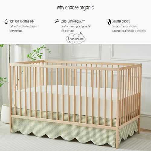 Brandream Scallop Edge Cotton Crib Skirt Baby Boy Girl Gender Neutral Crib Skirt Toddler Bedskirt Farmhouse Chic Nursery Crib Bed Skirt Boho Bohemian Green Gingham - Image 3
