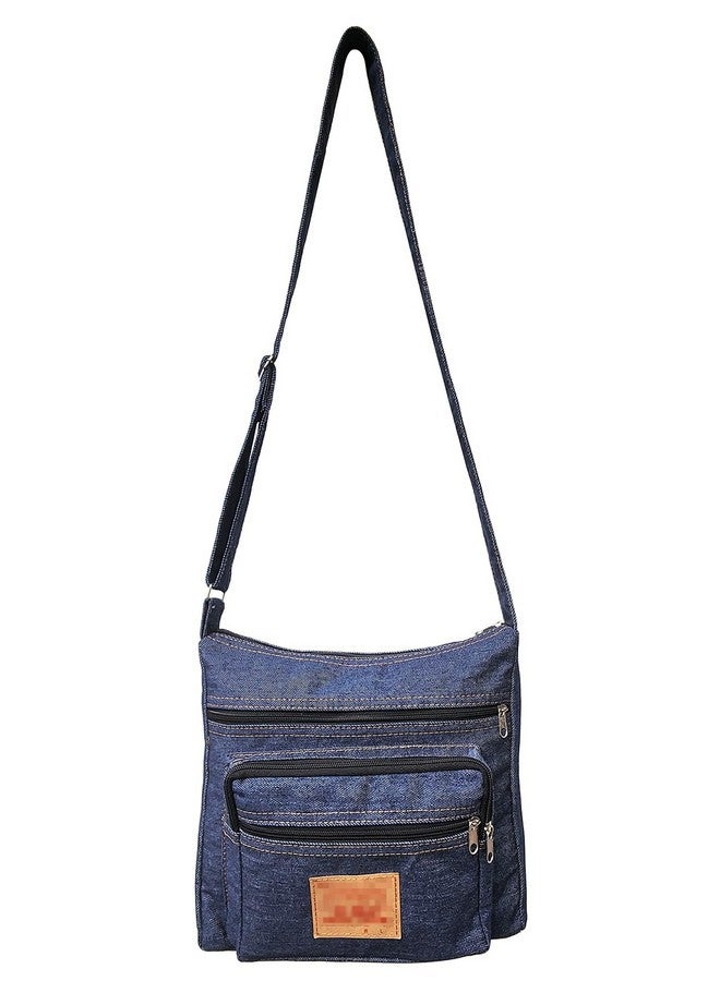 Bijoux De Ja Dark Blue Denim Jeans Canvas Zipper Crossbody Messenger Shoulder Bag Sac Pouch Purse Handbag For Unisex  - Image 1