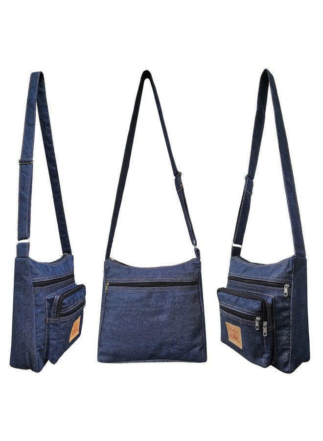Bijoux De Ja Dark Blue Denim Jeans Canvas Zipper Crossbody Messenger Shoulder Bag Sac Pouch Purse Handbag For Unisex  - Image 2