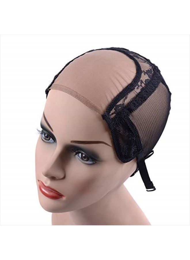 yantaisiyu 4X4 Inch U Part Swiss Lace Wig Cap for Making Wigs with Adjustable Straps on the Back Glueless Hairnets (Black S) - Image 4