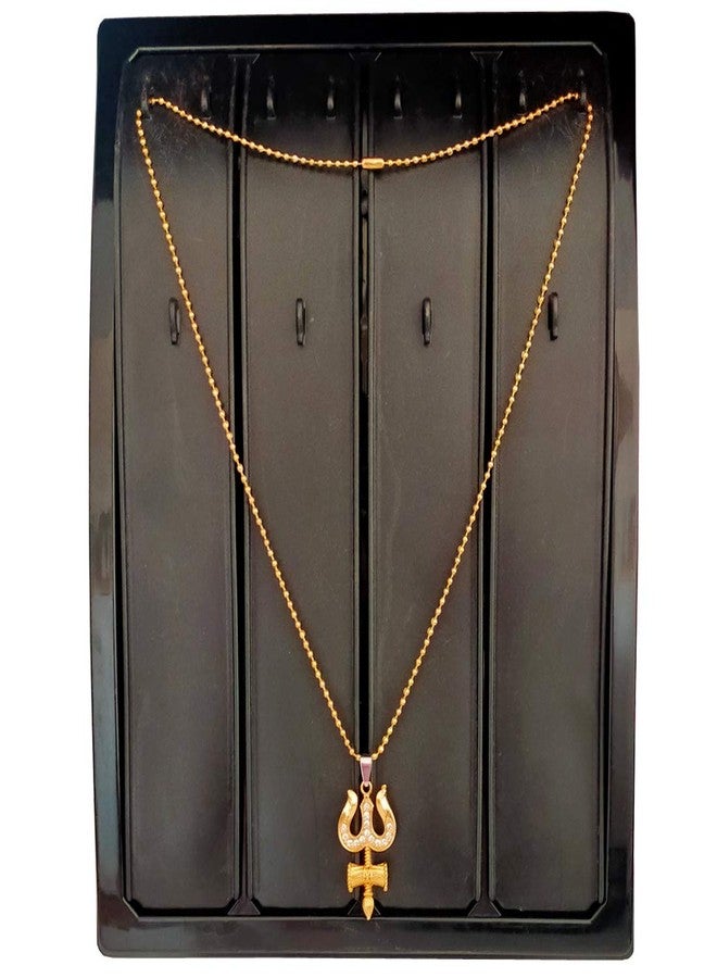 Sullery Religious Lord Shiva Trishul Damru Locket Gold Brass, Cubic Zirconium Crystal Pendant Necklace Chain for Men and Women - Image 3