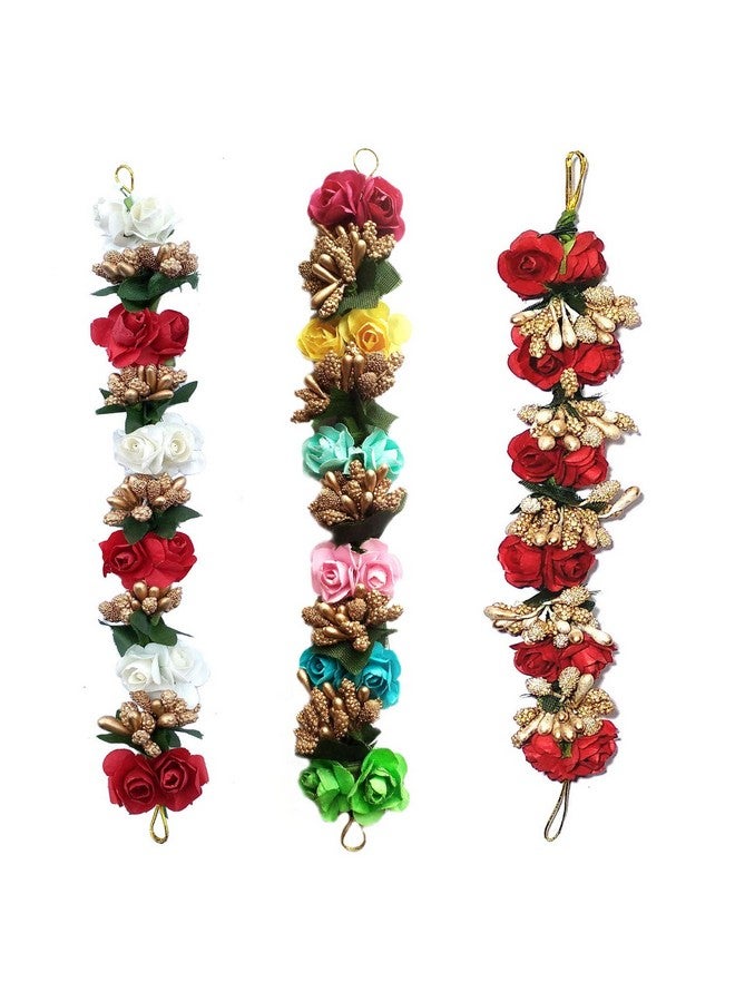 Maahal‚Ñ¢ Set of 3 Fancy Fabric Hair Artificial flower gajra| Juda Band Hair Accessories for Women & Girls
