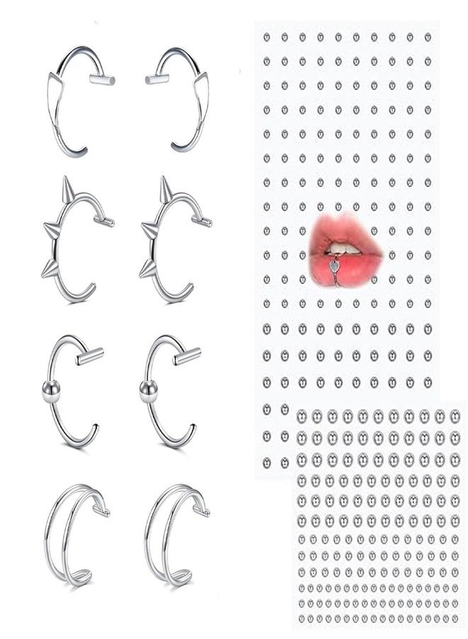 سكويشي مجموعة من 8 قطع من مجوهرات الجسم العصرية للحفلات وجلسات التصوير، تتضمن ثقبًا مزيفًا للشفاه وثقبًا للأنف بدون ثقب. - Image 1