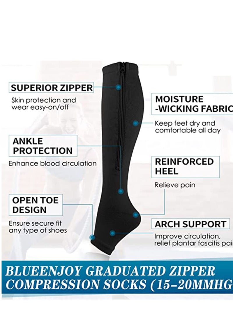 سيوسي ضغط الجوارب 2 أزواج من 15-20mhg إصبع القدم المفتوح غير اصبع القدم النحاس الألياف دعم الساق جوارب الركبة ، الرجال والنساء الرمز البريدي رمز ل - Image 2