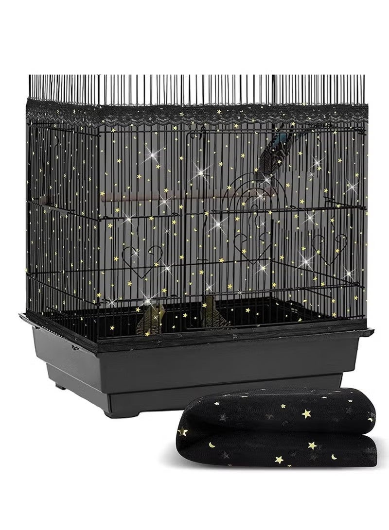 Large Bird Cage Cover, Bird Cage Seed Catcher, Adjustable Soft Nylon Net With Twinkling Moon Stars, Parrot Parrot Cage Skirt Seed Guard Round Square Cage (Height 40cm Circumference 150-300cm) - Image 1
