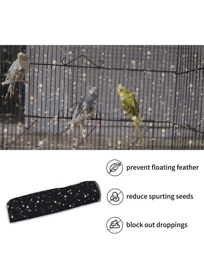 Large Bird Cage Cover, Bird Cage Seed Catcher, Adjustable Soft Nylon Net With Twinkling Moon Stars, Parrot Parrot Cage Skirt Seed Guard Round Square Cage (Height 40cm Circumference 150-300cm) - Image 3