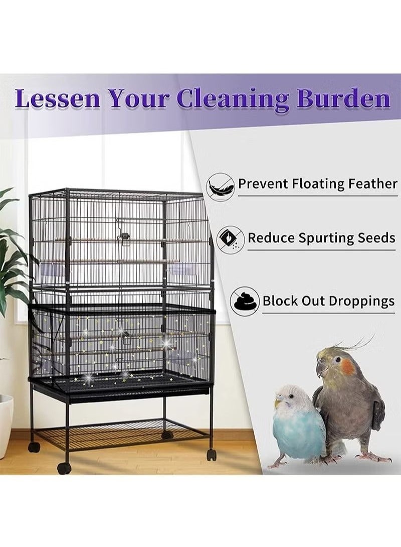 Large Bird Cage Cover, Bird Cage Seed Catcher, Adjustable Soft Nylon Net With Twinkling Moon Stars, Parrot Parrot Cage Skirt Seed Guard Round Square Cage (Height 40cm Circumference 150-300cm) - Image 5
