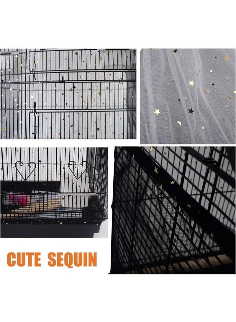 Large Bird Cage Cover, Bird Cage Seed Catcher, Adjustable Soft Nylon Net With Twinkling Moon Stars, Parrot Parrot Cage Skirt Seed Guard Round Square Cage (Height 40cm Circumference 150-300cm) - Image 4