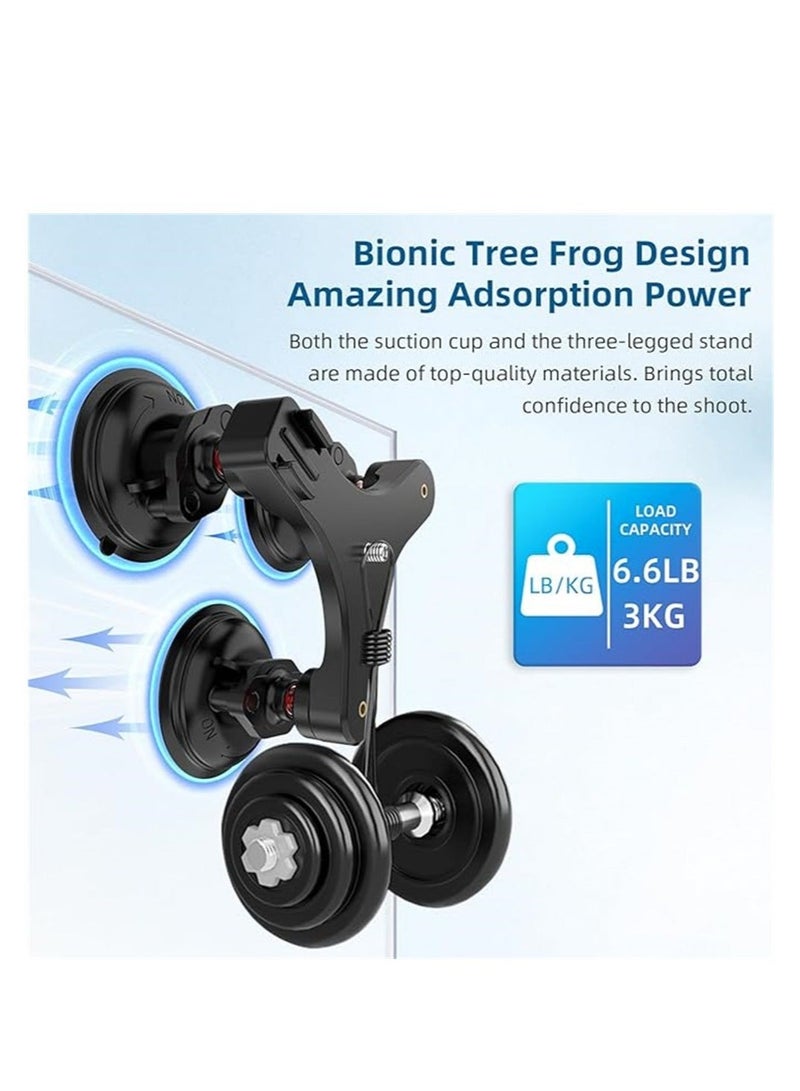 كابتن تيك Triple Suction Cup, Car Mount Heavy Duty Tripod with 360 Ball Head for GoPro 12/11/10/9 Insta360 X3 GO3 DJI Action 4/3 DSLR Mirrorless Camera, Windshield Window Holder Attach Accessories - Image 2