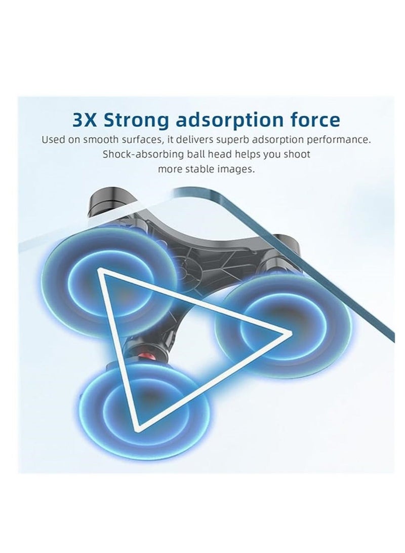 كابتن تيك Triple Suction Cup, Car Mount Heavy Duty Tripod with 360 Ball Head for GoPro 12/11/10/9 Insta360 X3 GO3 DJI Action 4/3 DSLR Mirrorless Camera, Windshield Window Holder Attach Accessories - Image 5