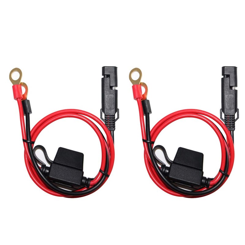 2 PACK SPARKING 2FT Motorcycle Battery Charger Cord Sae to O Ring Terminal Quick Disconnect Assembly Extension Cable Sae 2Pin Wire Harness Reverse Polarity Adapter Port Accessory 10A Fuse