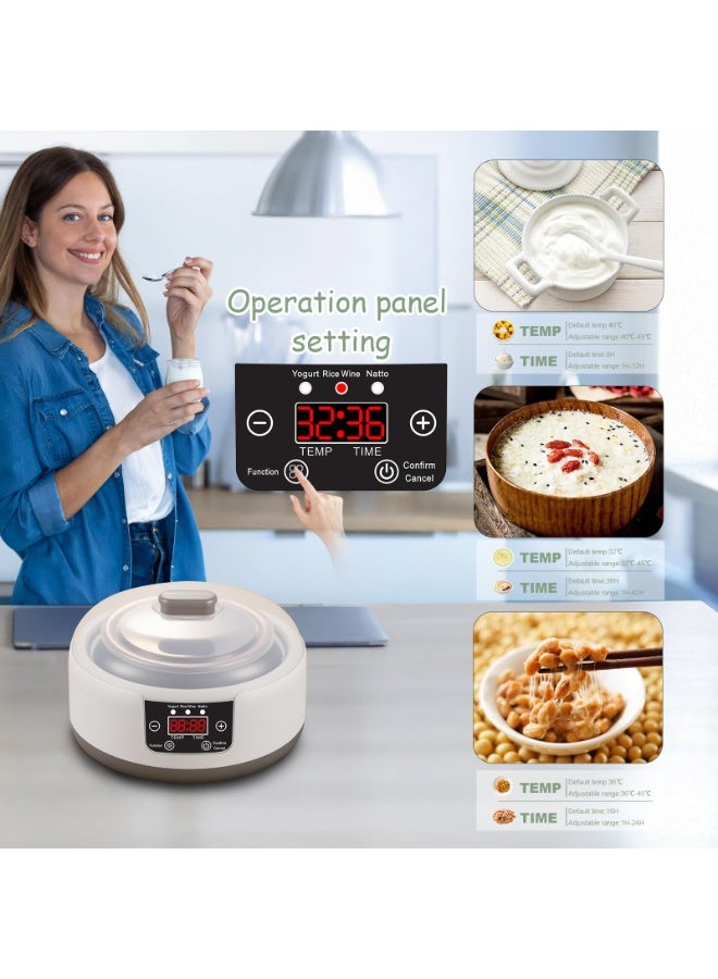 Flushrenic Yogurt machine, 36 hour yogurt machine, 1.2L fully automatic digital yogurt machine, constant temperature LCD display screen, multifunctional temperature controlled probiotic yogurt machine (white) - Image 2