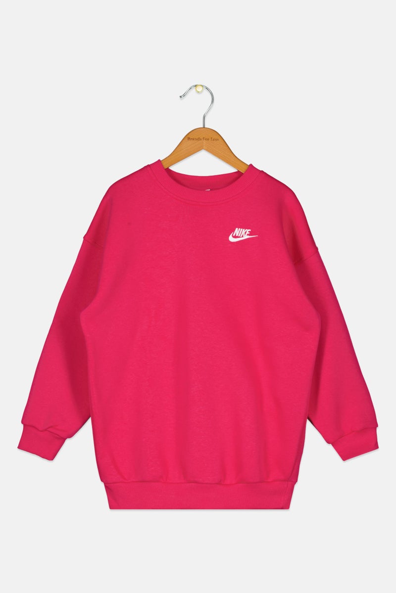 Nike Kids Girl Embroidered Logo Long Sleeve Sweatshirt, Fuschia - Image 1