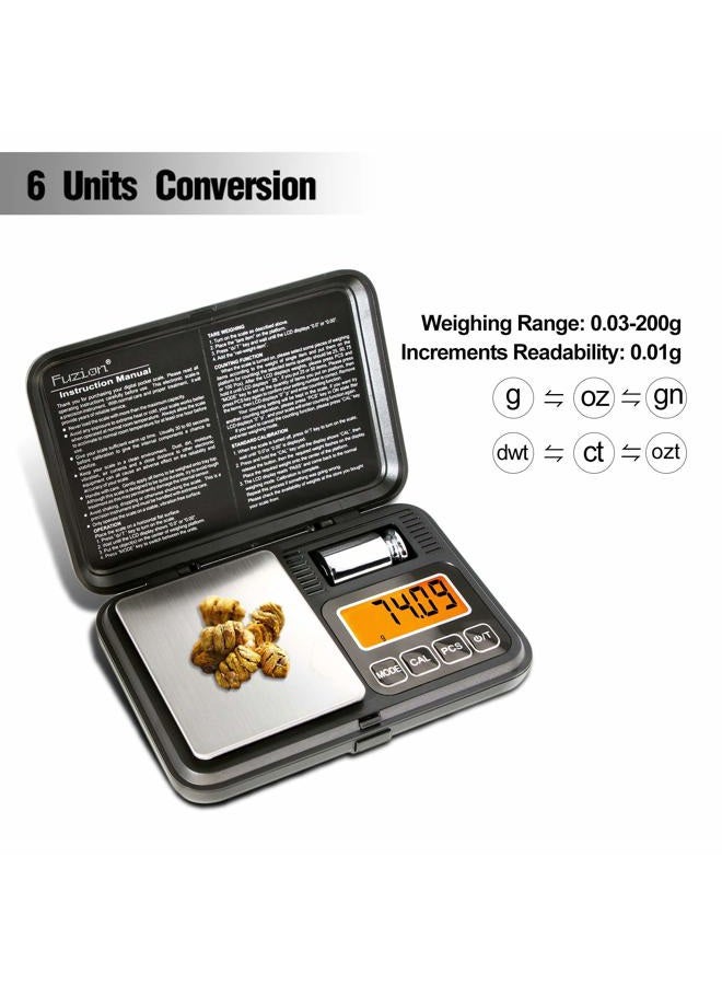 FUZION Digital Pocket Scale 200g/0.01g, Scale Gram with LCD Display, Tare and PCS, Mini Digital Scale with 50g Calibration Weight for Jewelry, Coins, Powder, Herbs, Spices (Battery Included) - Image 2