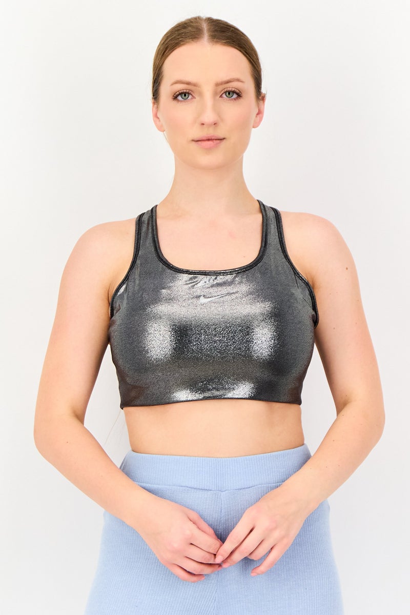 Nike Women Brand Logo Padded Sports Bra, Silver - Image 1
