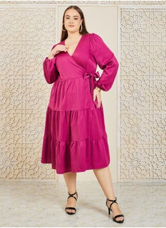 Styli Solid Tiered Wrap Midi Dress  - Image 1
