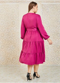 Styli Solid Tiered Wrap Midi Dress  - Image 4