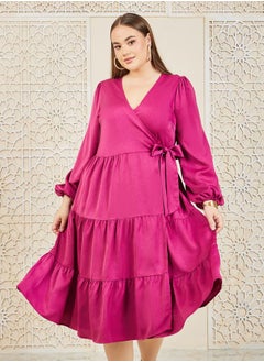 Styli Solid Tiered Wrap Midi Dress  - Image 2
