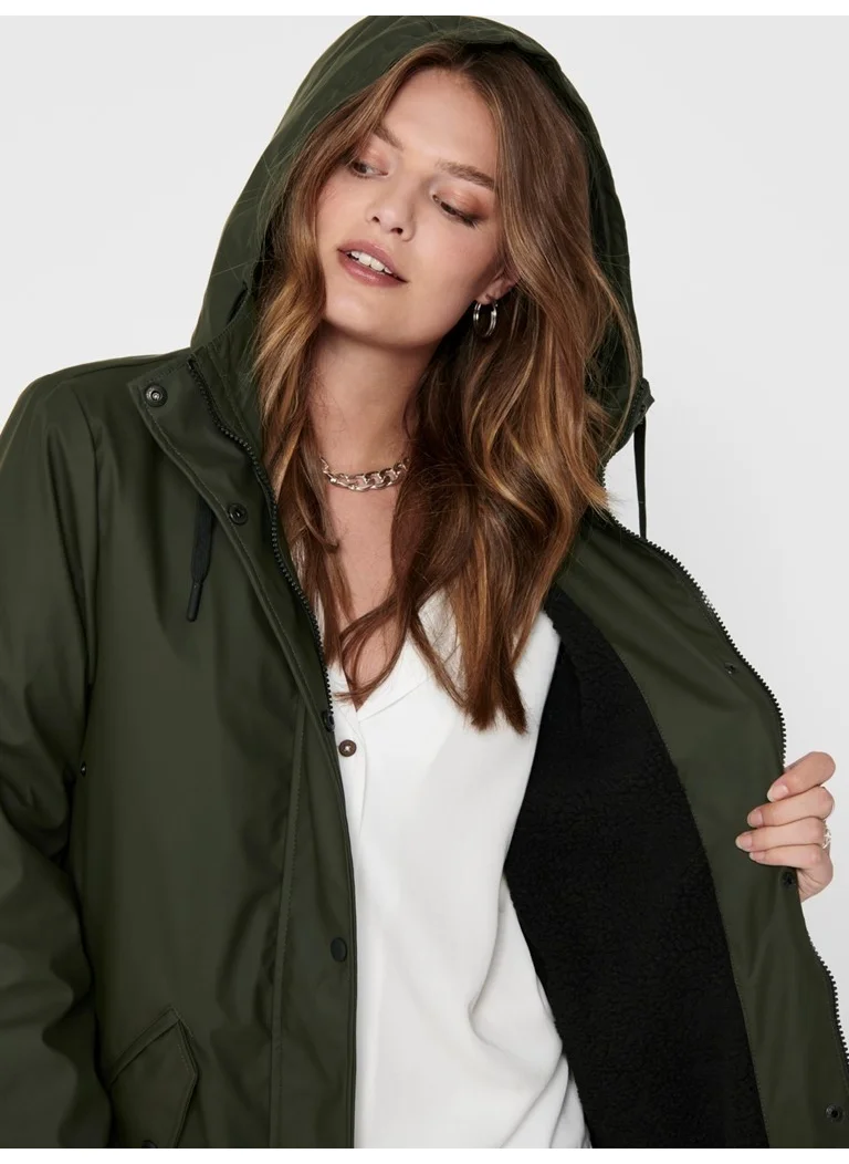 اونلي Hooded Green Women's Coat 15206116
