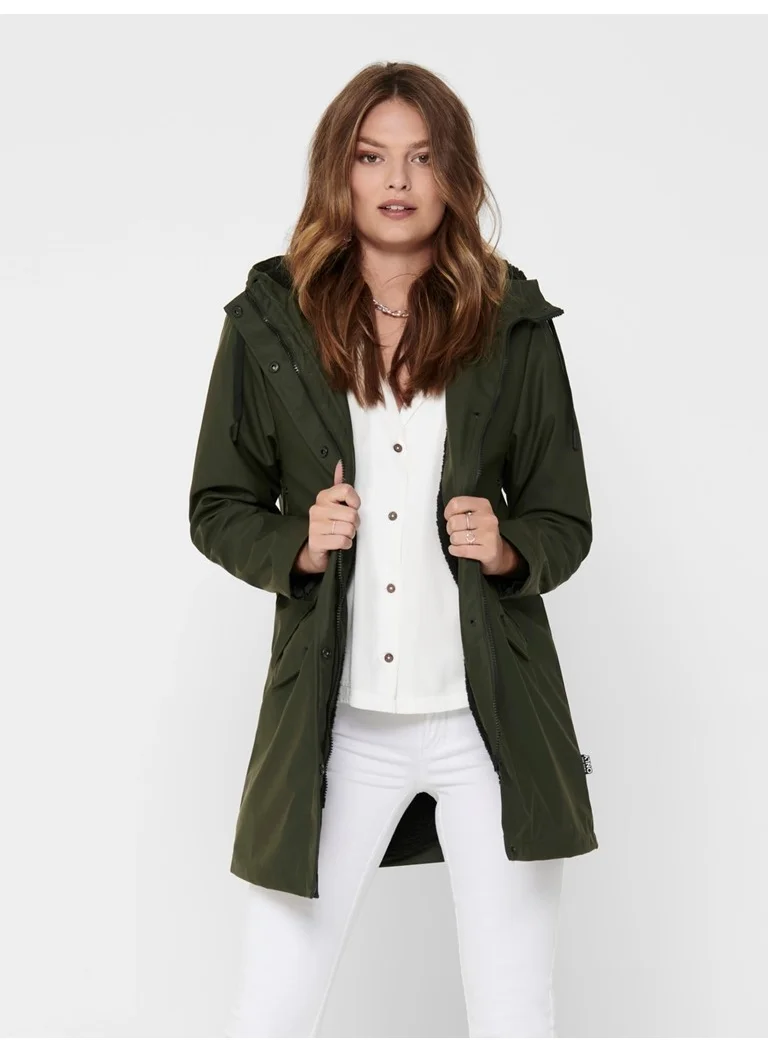 اونلي Hooded Green Women's Coat 15206116