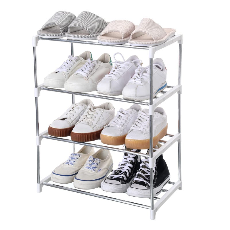 Jucaifu Stackable Small Shoe Rack Entryway Hallway and Closet Space Saving Storage and Organization 4Tier White
