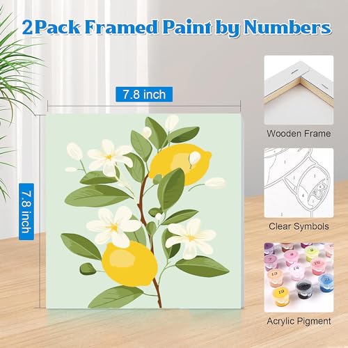 cupmod 2 Pack Framed Paint by Numbers Kit for Kids,Easy Acrylic Paint by Numbers Kits on Canvas,Fruit Oil Painting Paint by Number for Adults Beginners for Home Wall Decor (8x8inch) - Image 2