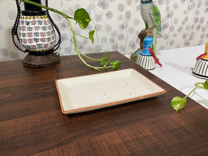 ALTAICA Ceramic Serving Platter Snacks, Kabab, Starter, Salad, Heavy Quality Ceramic Serving Platters Perfect for Modern Kitchen- Matte Marble Finish Size -18x12cm - Image 4