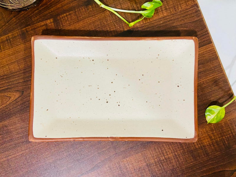 ALTAICA Ceramic Serving Platter Snacks, Kabab, Starter, Salad, Heavy Quality Ceramic Serving Platters Perfect for Modern Kitchen- Matte Marble Finish Size -18x12cm - Image 1