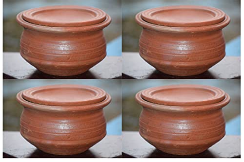 TILLAGE-Clay/Terracotta Exclusive Range Unglazed Clay Pot For Cooking & Serving with Lid (500ml) pack of 4 - Image 1