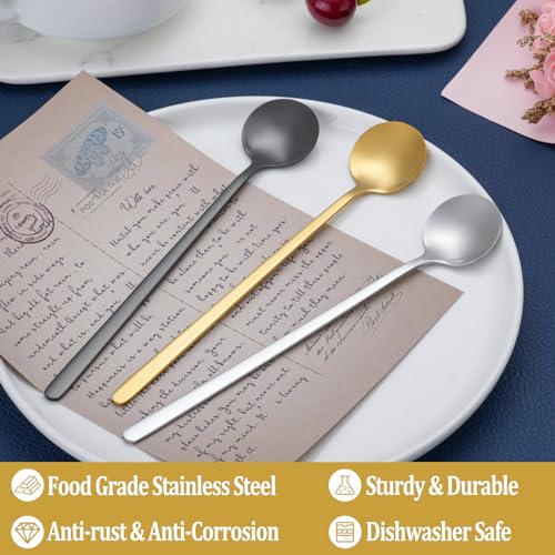 NEWDRIP 12 Pcs Coffee Spoons Set, 6.7" Gold Tea Spoons Long Handle, Gold Small Teaspoons, Stainless Steel Espresso Spoon, Long Spoon for Stirring, Coffee Bar Accessories - Image 3