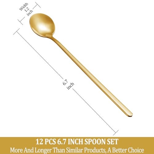 NEWDRIP 12 Pcs Coffee Spoons Set, 6.7" Gold Tea Spoons Long Handle, Gold Small Teaspoons, Stainless Steel Espresso Spoon, Long Spoon for Stirring, Coffee Bar Accessories - Image 2