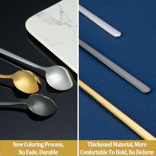 NEWDRIP 12 Pcs Coffee Spoons Set, 6.7" Gold Tea Spoons Long Handle, Gold Small Teaspoons, Stainless Steel Espresso Spoon, Long Spoon for Stirring, Coffee Bar Accessories - Image 5