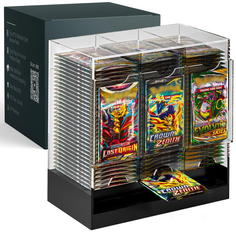 Dinavio Crafthouse 3Slot Booster Pack Dispenser with Black Base Fits 120 Booster Packs for Dispensing Compatible with TCG Trading Card Boosters and Sports Card Boosters 4mm Acrylic Stackable - Image 2