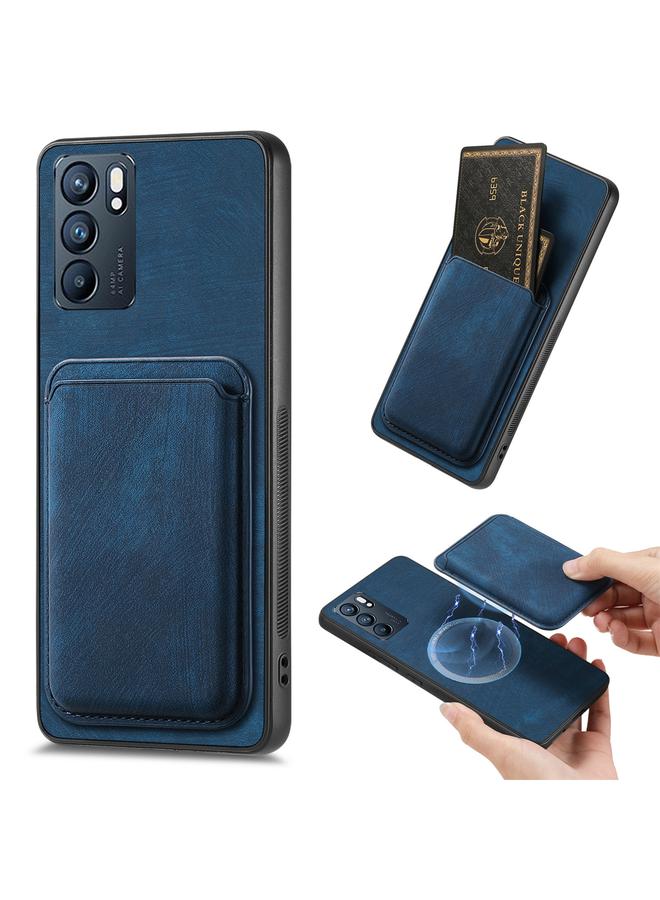 For OPPO Reno6 5G Retro Leather Card Bag Magnetic Phone Case(Blue)
