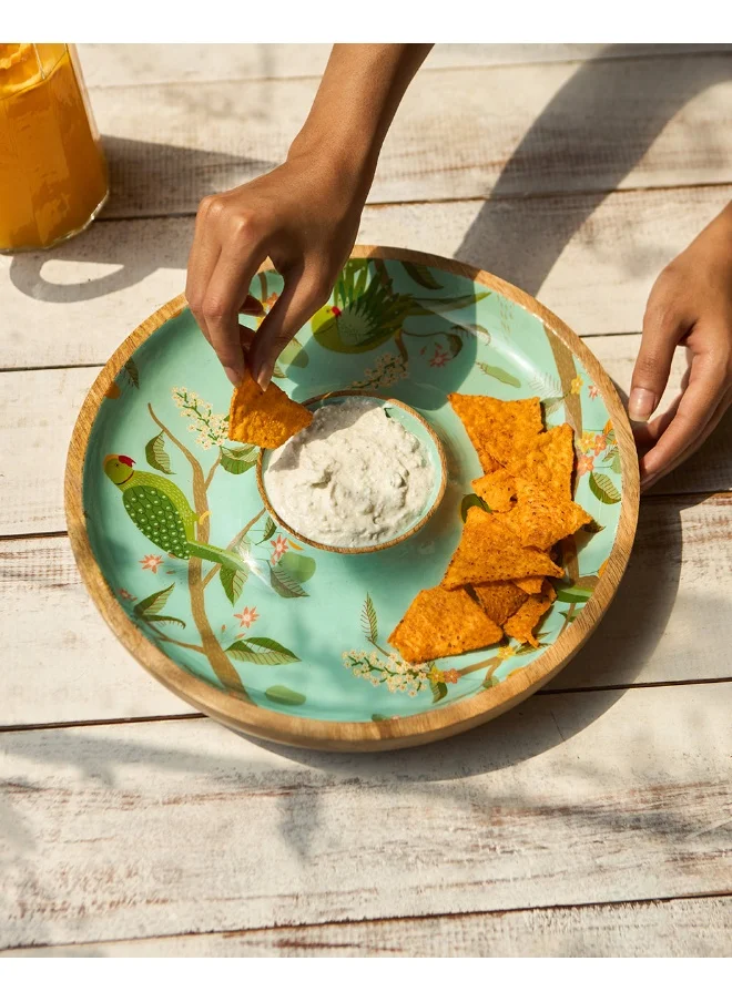 Chumbak Chumbak Serenade Wooden Dip Platter, 12" | Round Platter | Handcrafted Chip & Dip Platter | Snacks, Chips, Nachos with chutney or dip