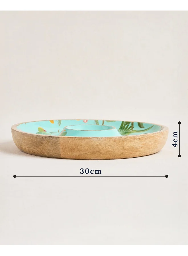 Chumbak Chumbak Serenade Wooden Dip Platter, 12" | Round Platter | Handcrafted Chip & Dip Platter | Snacks, Chips, Nachos with chutney or dip