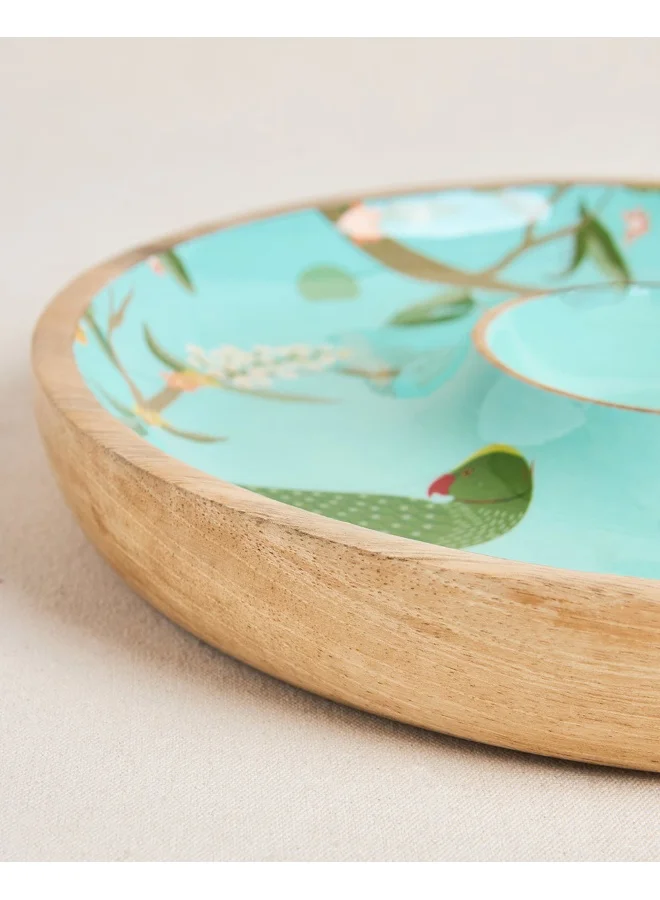 Chumbak Chumbak Serenade Wooden Dip Platter, 12" | Round Platter | Handcrafted Chip & Dip Platter | Snacks, Chips, Nachos with chutney or dip