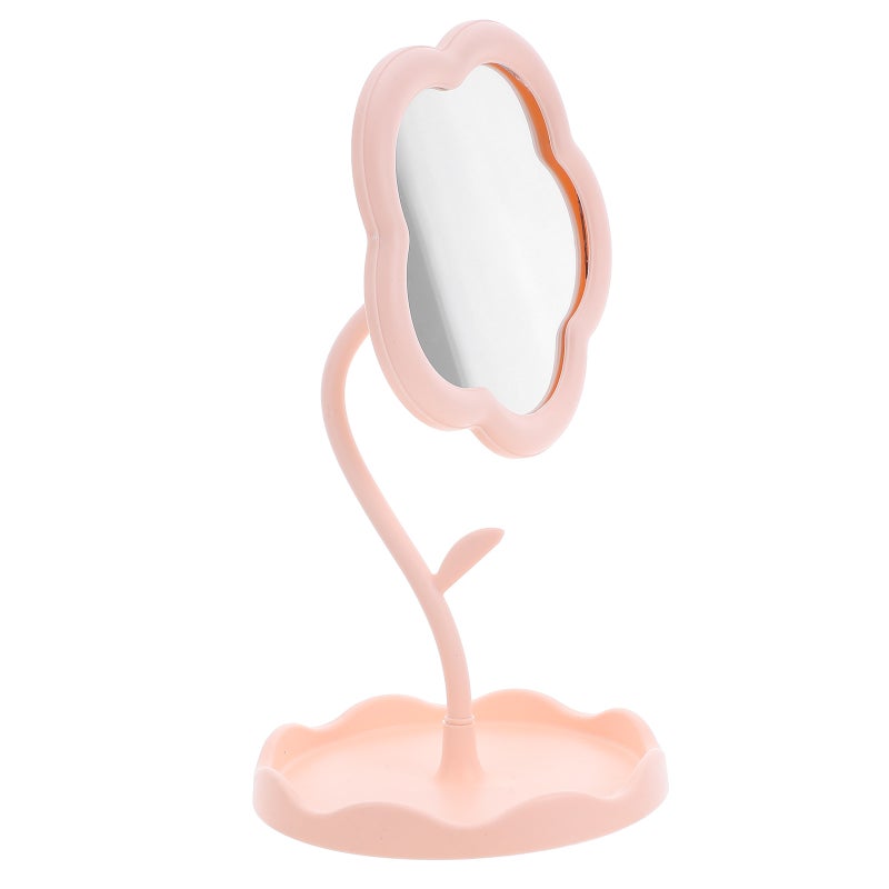 💄 مرآة مكياج وردية للسطح مع حامل مزهريات لطاولة الزينة - Image 1