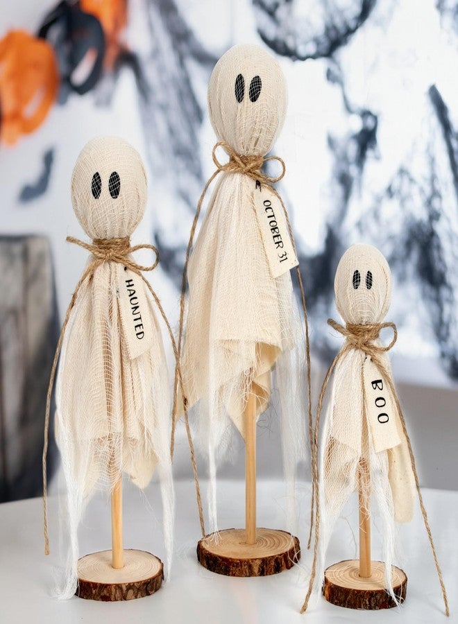 DAZONGE Halloween Decorations Indoor - Set of 3 Primitive Halloween Ghosts on Wooden Stand for Table Centerpieces, Shelves, and Mantels - Image 5