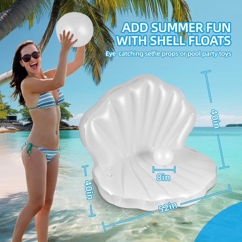 DREMTOY 52" Thickened Inflatable Seashell Pool Float, Giant Pool Floating Raft Chair with Pearl Balls, for Birthday Party, Ocean Theme Decorations, Beach & Pool Party Decorations - Image 5