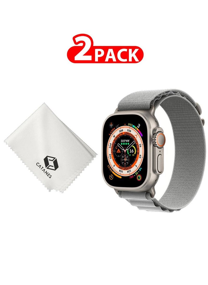 CATANES - 2 Packs Of Apple Watch Band and Microfiber Cloth Alpine Loop Band 49mm 45mm 44mm 42mm Women Men Adjustable with Metal G-Hook Strap for iWatch Ultra Series SE 8/7/6/5/4/3/2/1 Grey - Image 1