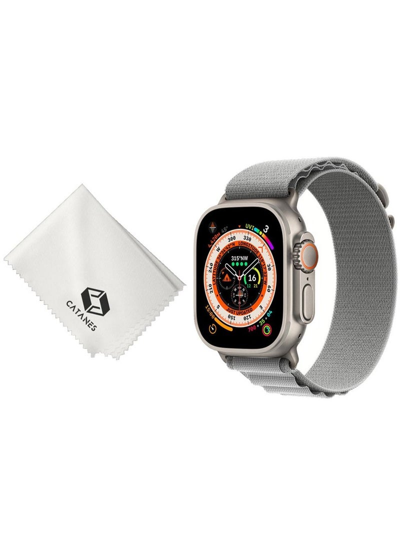 CATANES - 2 Packs Of Apple Watch Band and Microfiber Cloth Alpine Loop Band 49mm 45mm 44mm 42mm Women Men Adjustable with Metal G-Hook Strap for iWatch Ultra Series SE 8/7/6/5/4/3/2/1 Grey - Image 1