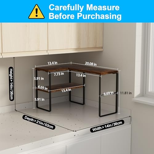 Golener Countertop Organizer Corner Shelf 2Tier Adjustable Stackable Corner Shelves for Kitchen Spice Rack Coffee Area Over Sink Bathroom Dresser Table Corner Counter Shelf Stand Rustic Brown - Image 3