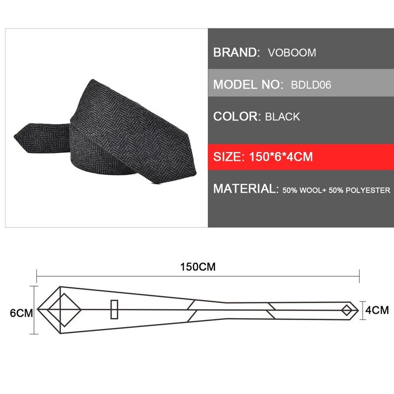 VOBOOM Mens Necktie Skinny Tweed Pattern Woolen Neck Tie (06 Black) - Image 2