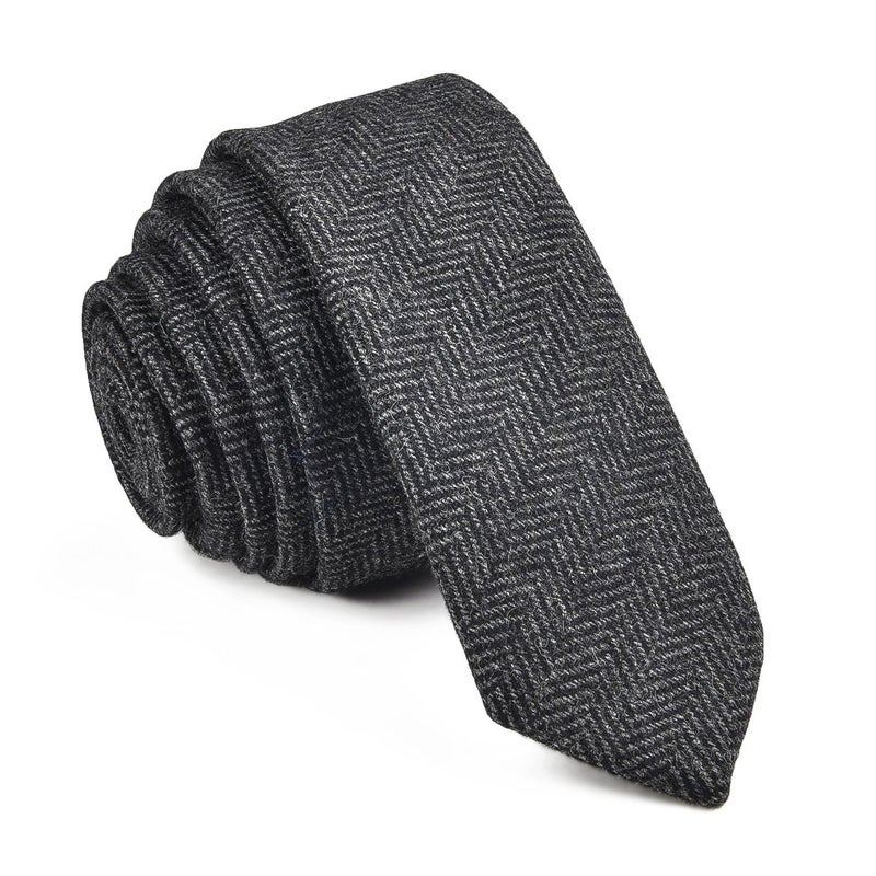 VOBOOM Mens Necktie Skinny Tweed Pattern Woolen Neck Tie (06 Black) - Image 1