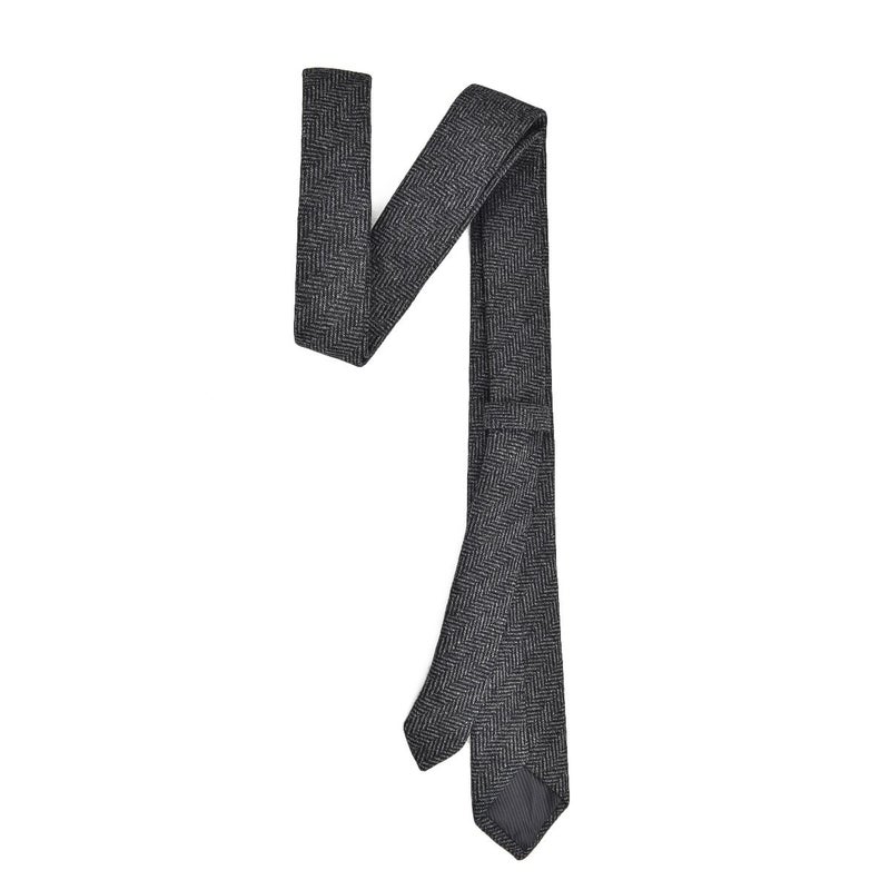 VOBOOM Mens Necktie Skinny Tweed Pattern Woolen Neck Tie (06 Black) - Image 5