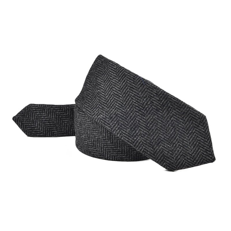 VOBOOM Mens Necktie Skinny Tweed Pattern Woolen Neck Tie (06 Black) - Image 3