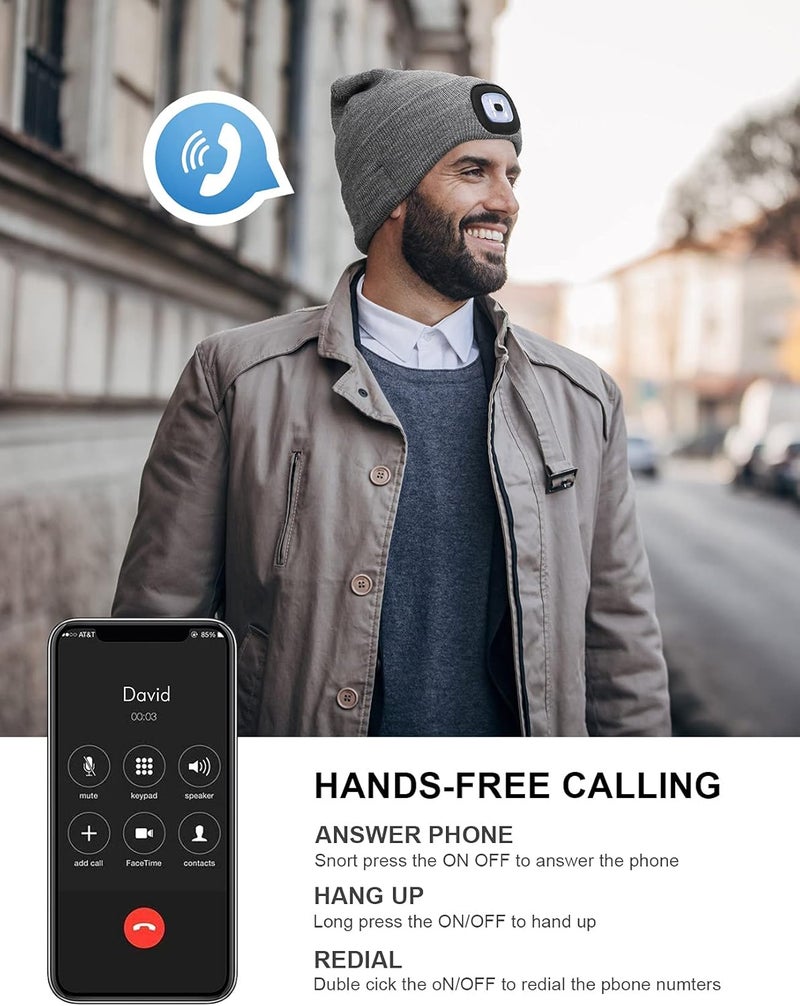 Wmcaps Bluetooth Beanie with a Light, Unisex USB Rechargeable 4 LED Fashlight Hat with Cordless Headphones, Unique Christmas Birthday Gifts for Men Him Husband Teen Green - Image 2